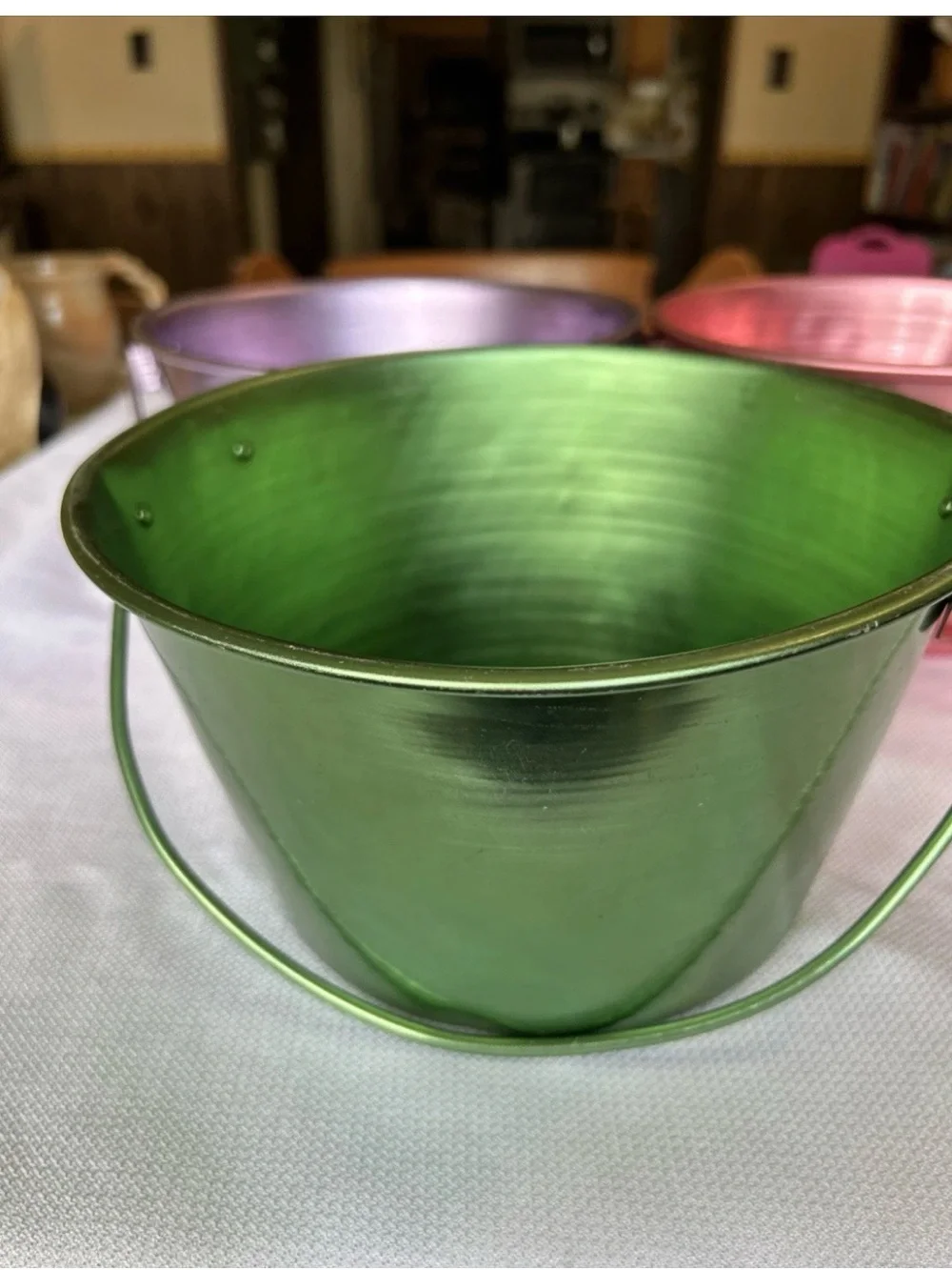 MCM atomic era anodized aluminum buckets with handles set of 3